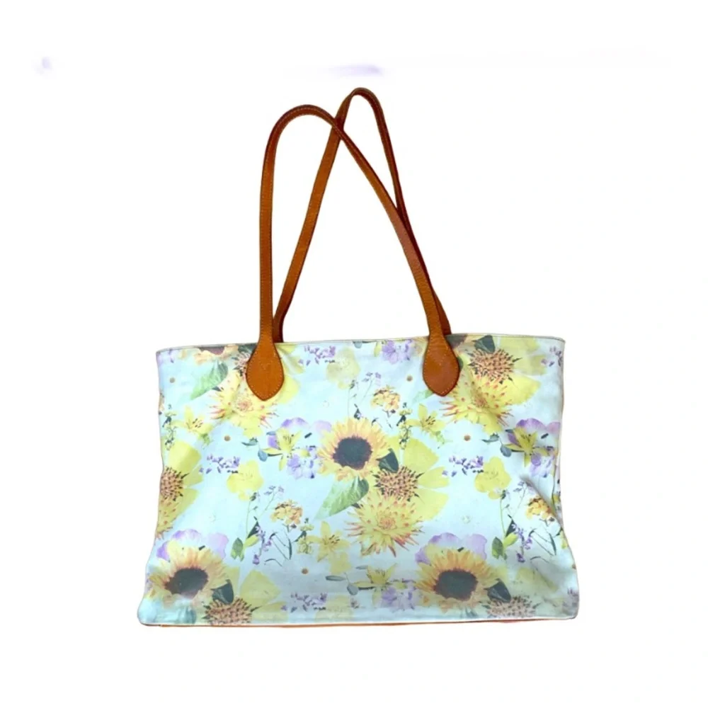 CAVALCANTI  Italian Floral Leather Large Tote Bag Carry-All